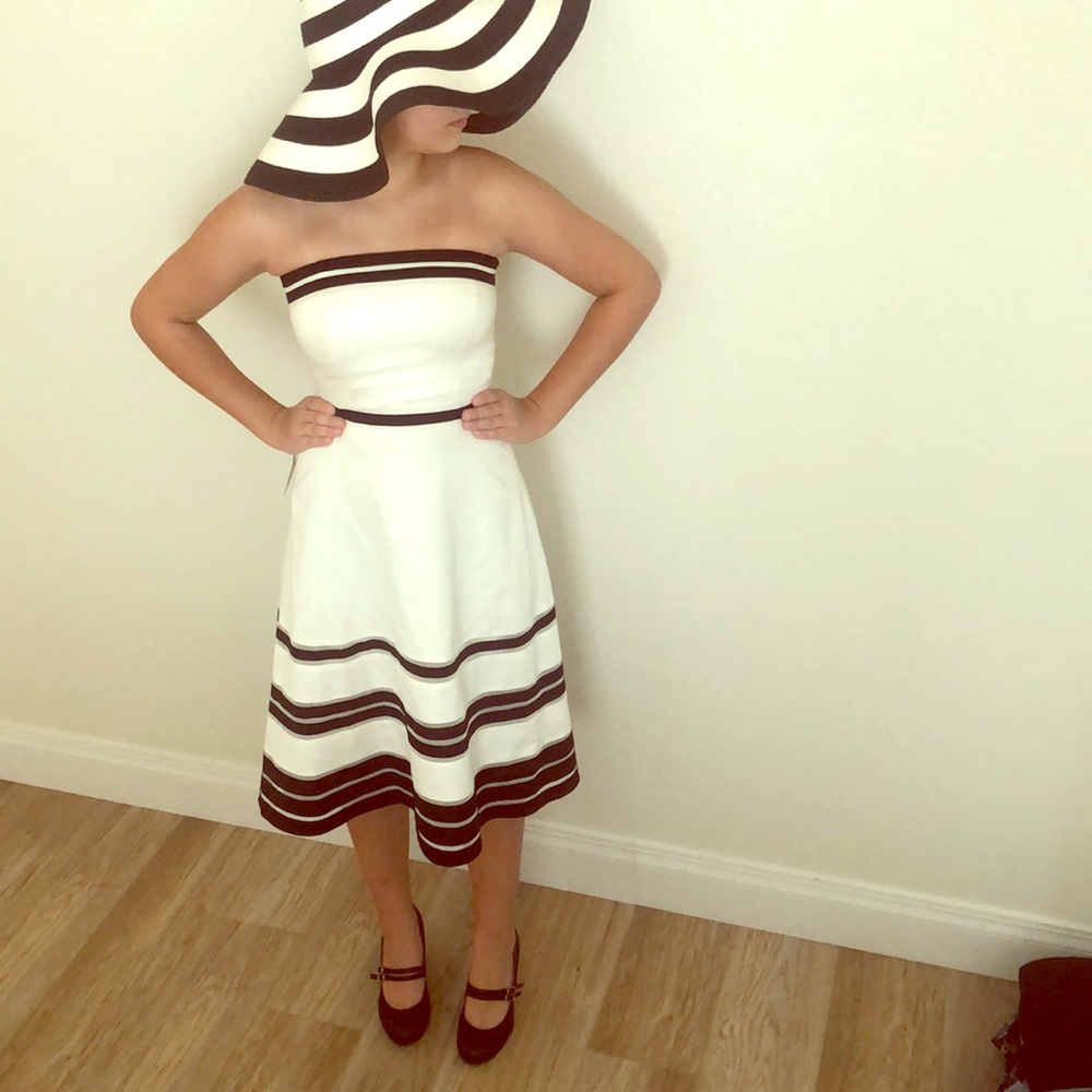Strapless white with black stripes.